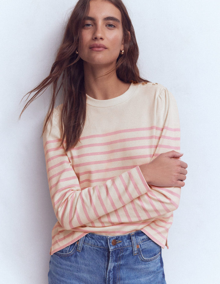 Button Shoulder Mariner-Spring Blossom Pink Stripe