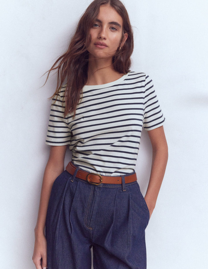 Olivia Short Sleeve Breton-Ivory, Navy