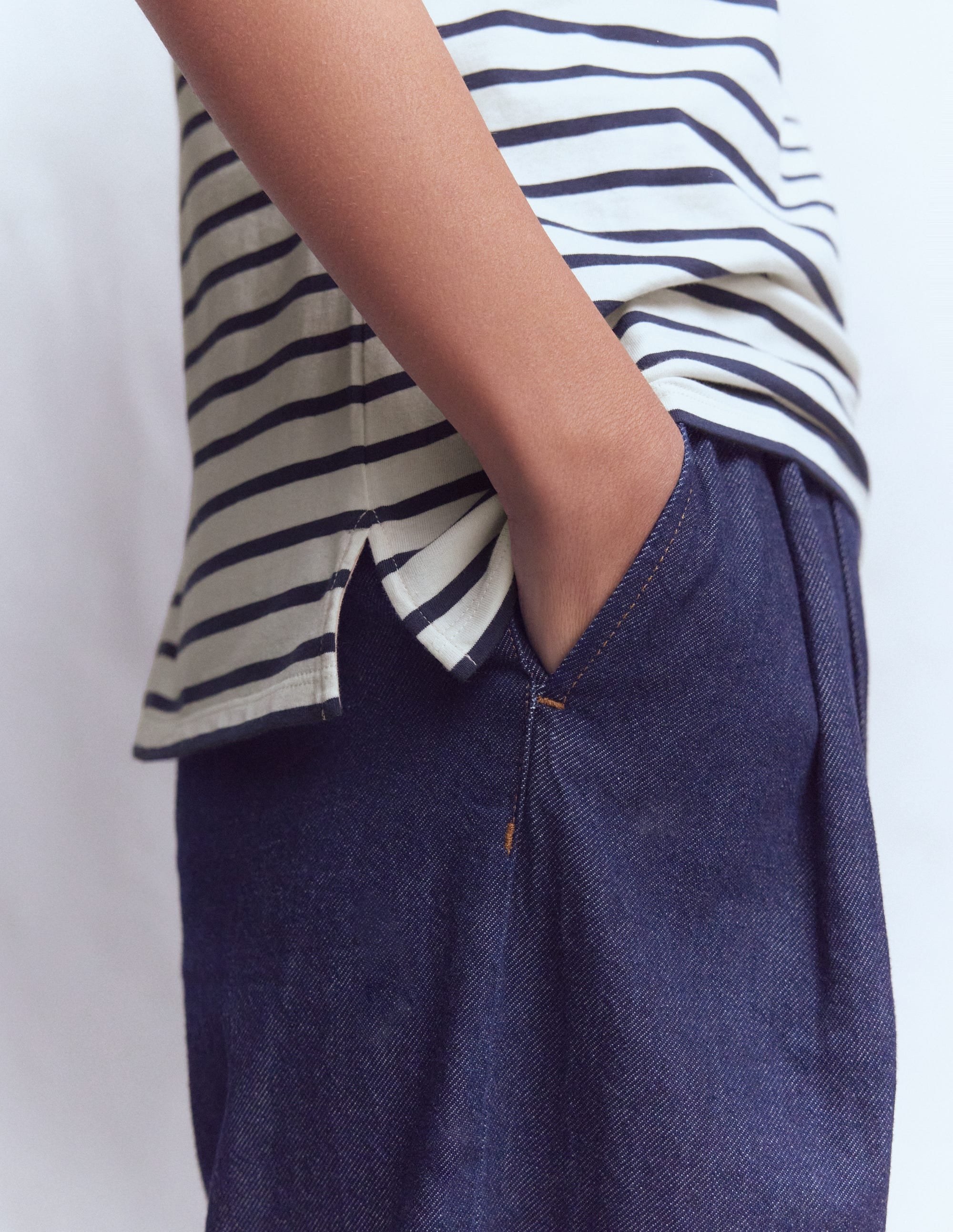 Olivia Kurzärmliges Bretonshirt-Naturweiß, Marineblau - Image 2