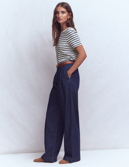 Olivia Kurzärmliges Bretonshirt-Naturweiß, Marineblau-4