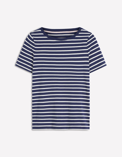Olivia Kurzärmliges Bretonshirt-Marineblau, Naturweiß-5
