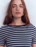 Olivia Kurzärmliges Bretonshirt-Marineblau, Naturweiß