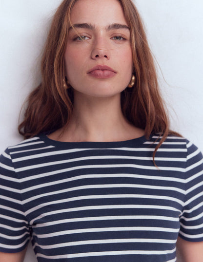 Olivia Kurzärmliges Bretonshirt-Marineblau, Naturweiß-1