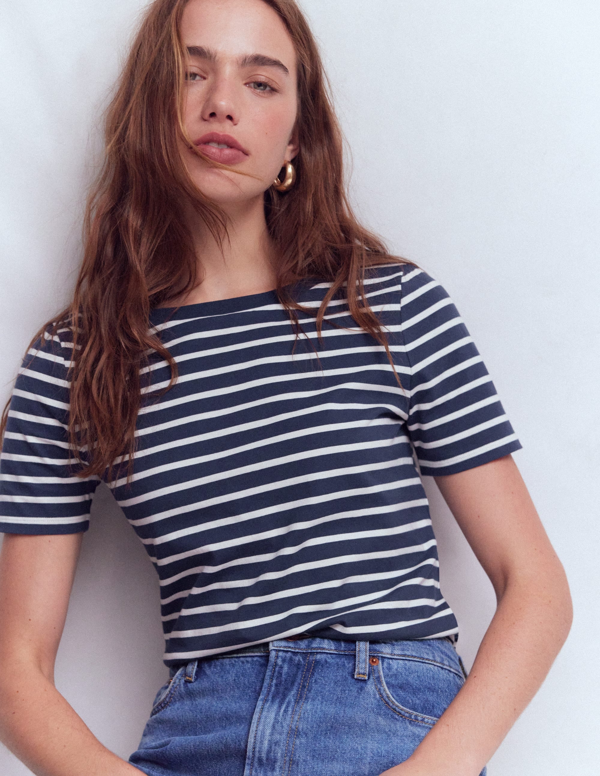 Olivia Kurzärmliges Bretonshirt-Marineblau, Naturweiß - Image 2