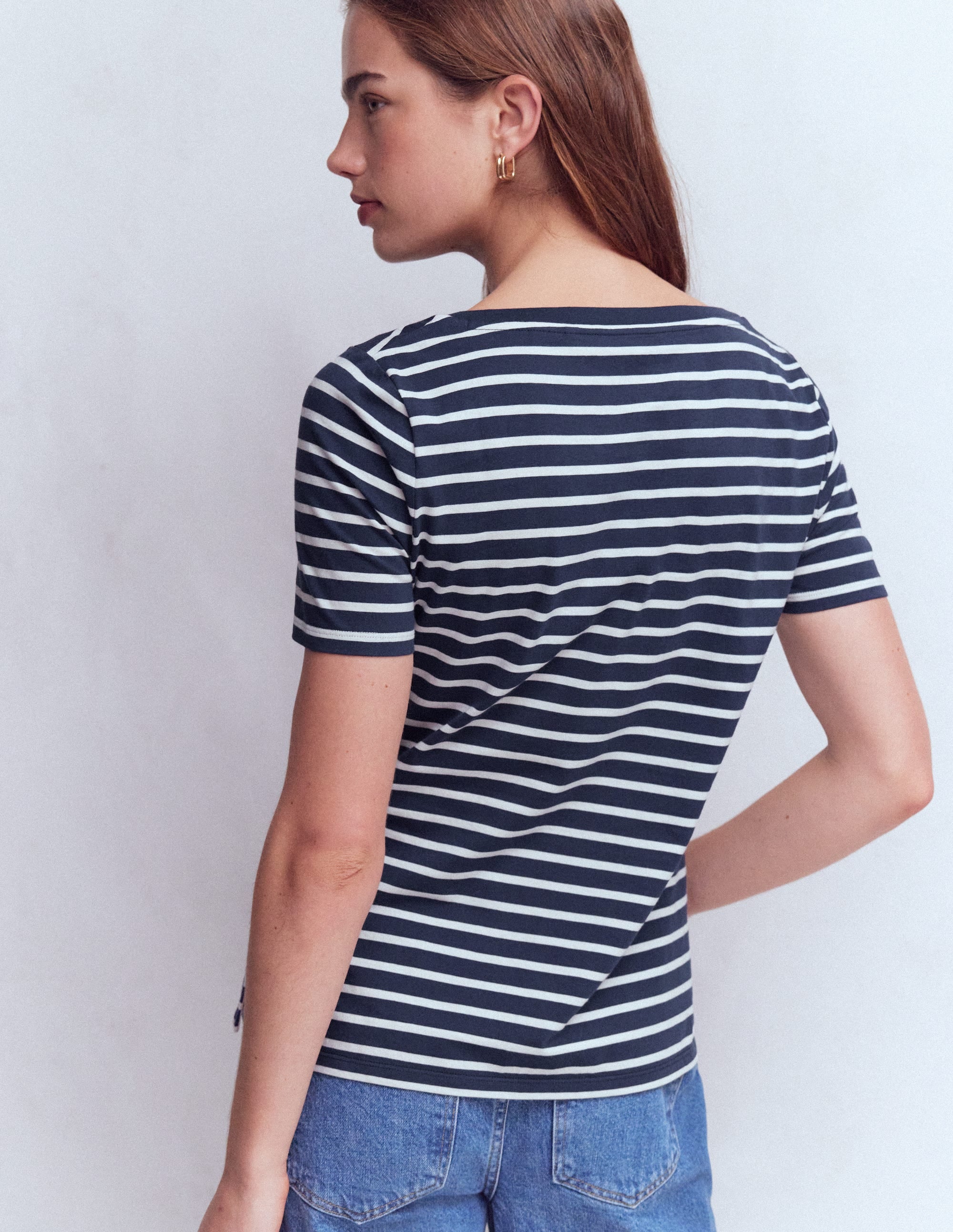 Olivia Kurzärmliges Bretonshirt-Marineblau, Naturweiß - Image 3