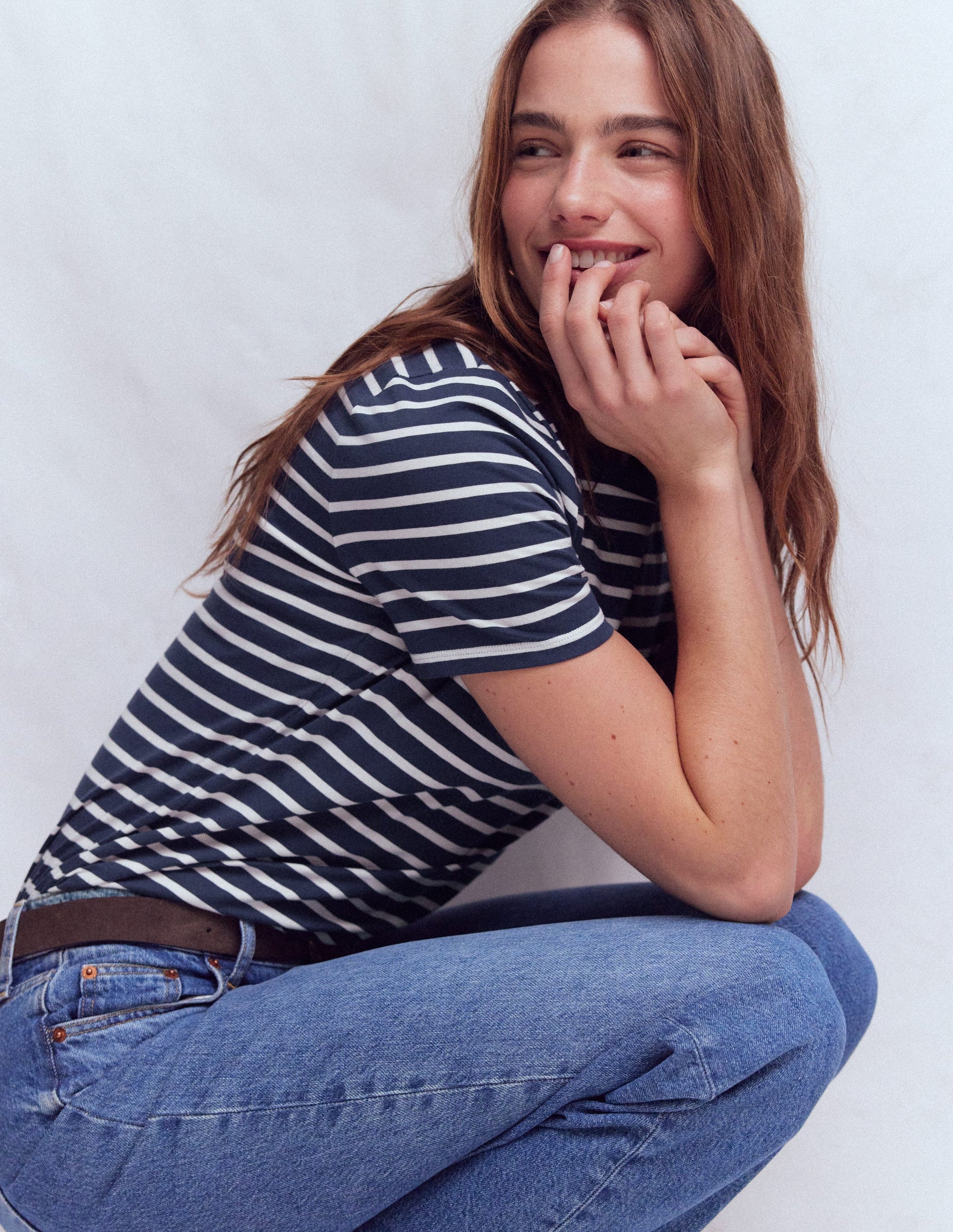 Olivia Kurzärmliges Bretonshirt-Marineblau, Naturweiß-4