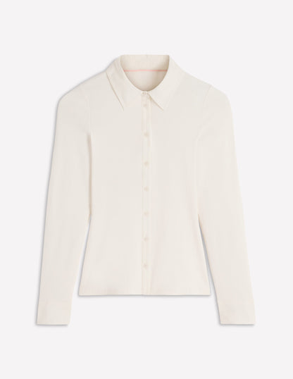 Collared Button Through Top-Ivory-6