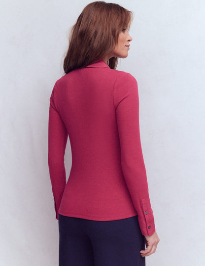 Collared Button Through Top-Rumba Red-3
