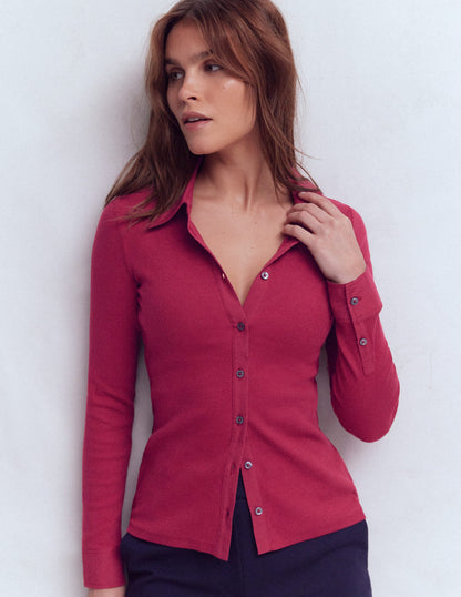 Collared Button Through Top-Rumba Red-4
