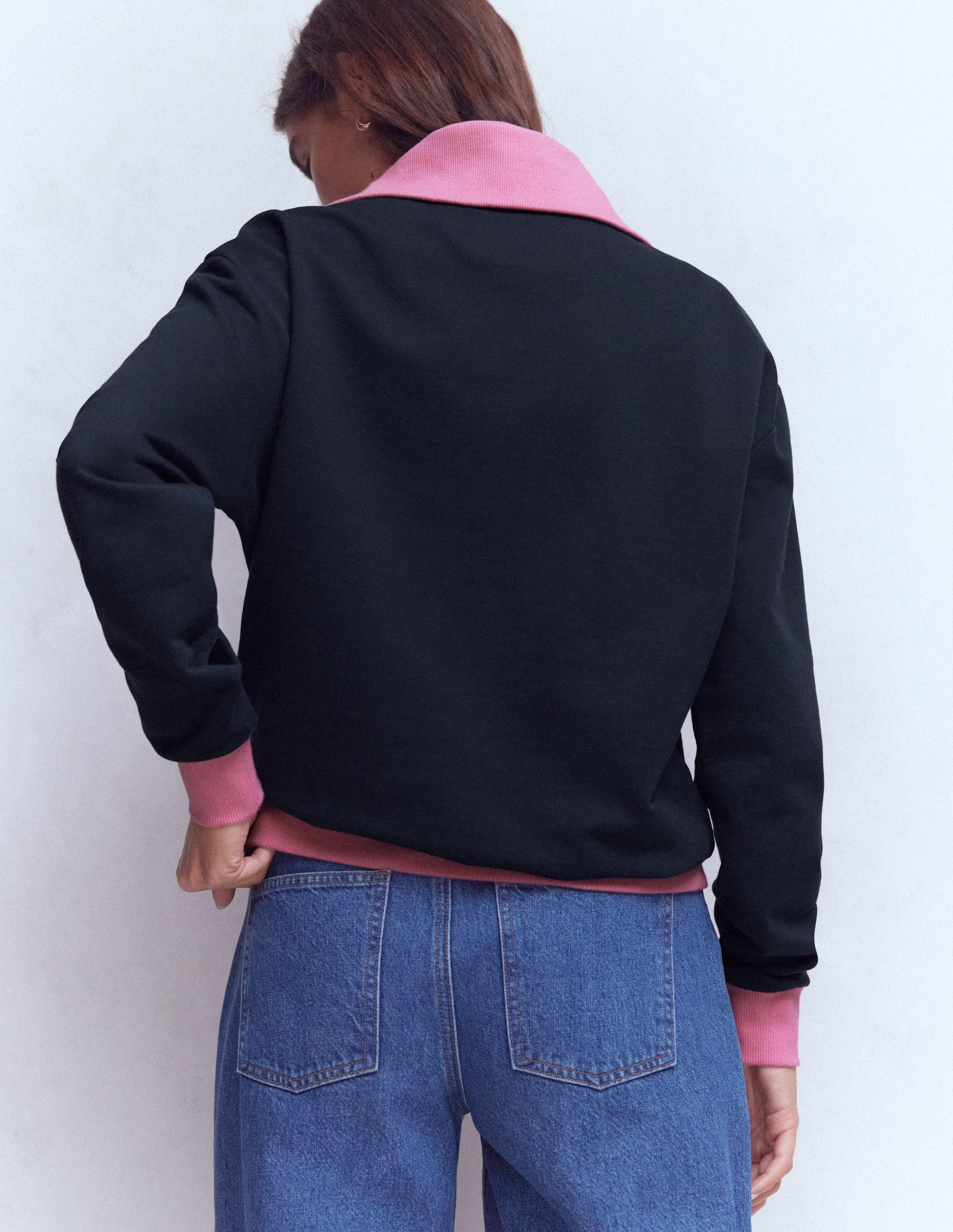Sweatshirt in Blockfarben-Rosa und Marineblau - Image 3