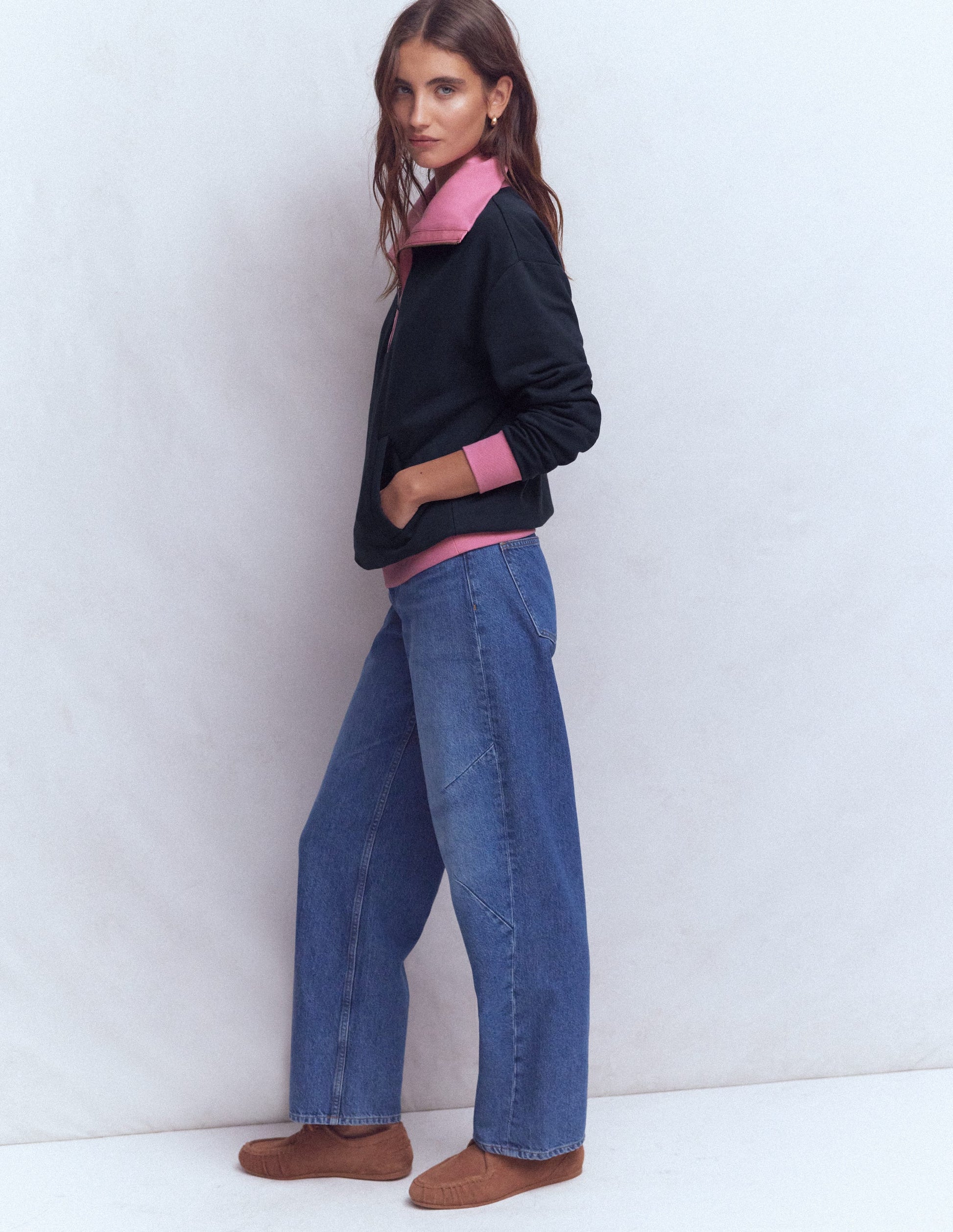 Sweat colourblock-Rose et bleu marine-4