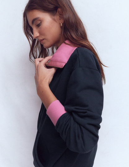 Sweat colourblock-Rose et bleu marine-5