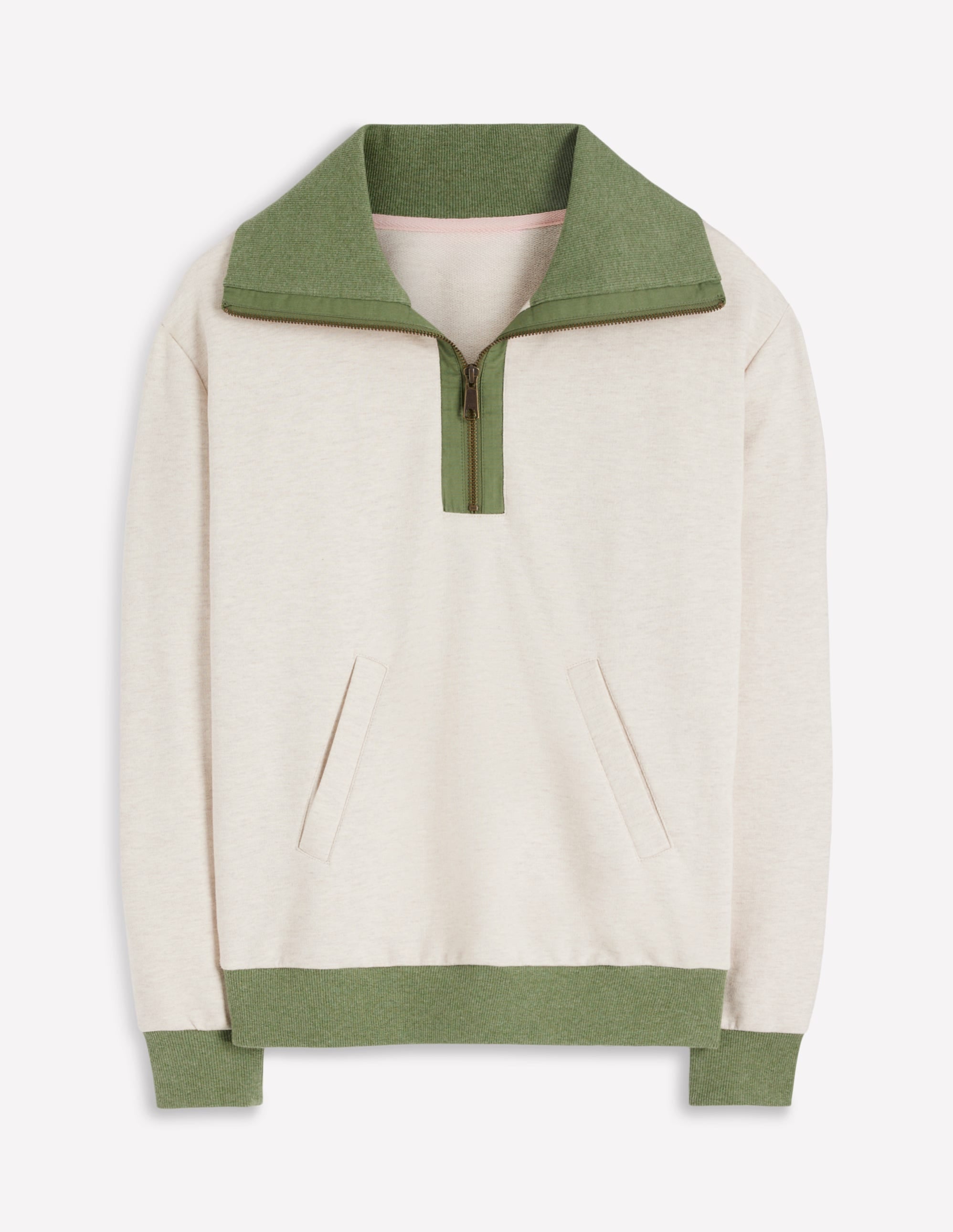 Sweatshirt in Blockfarben-Khaki und Haferbeige meliert - Image 5