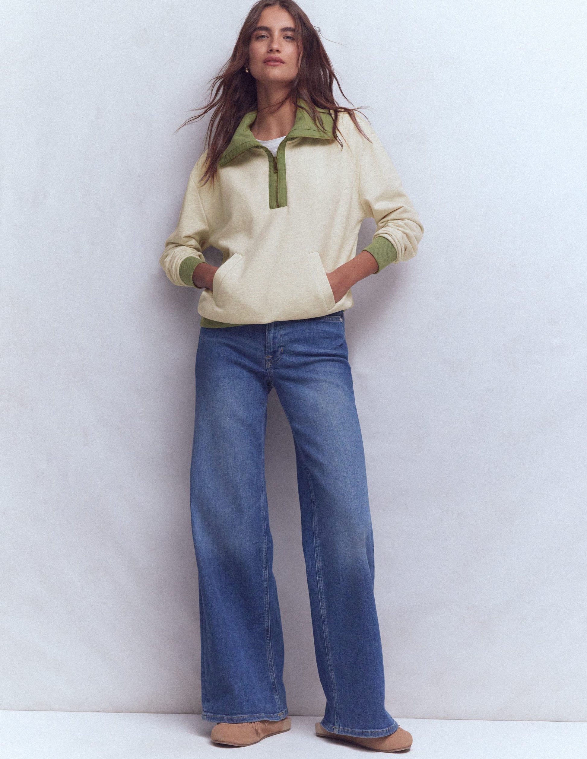 Sweat colourblock-Kaki et avoine chiné-1