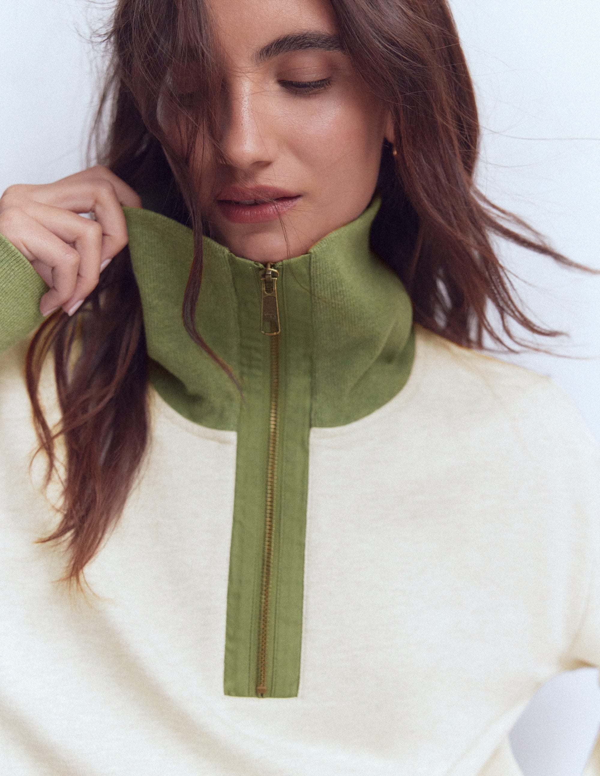 Sweatshirt in Blockfarben-Khaki und Haferbeige meliert - Image 2