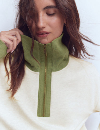 Sweat colourblock-Kaki et avoine chiné-2