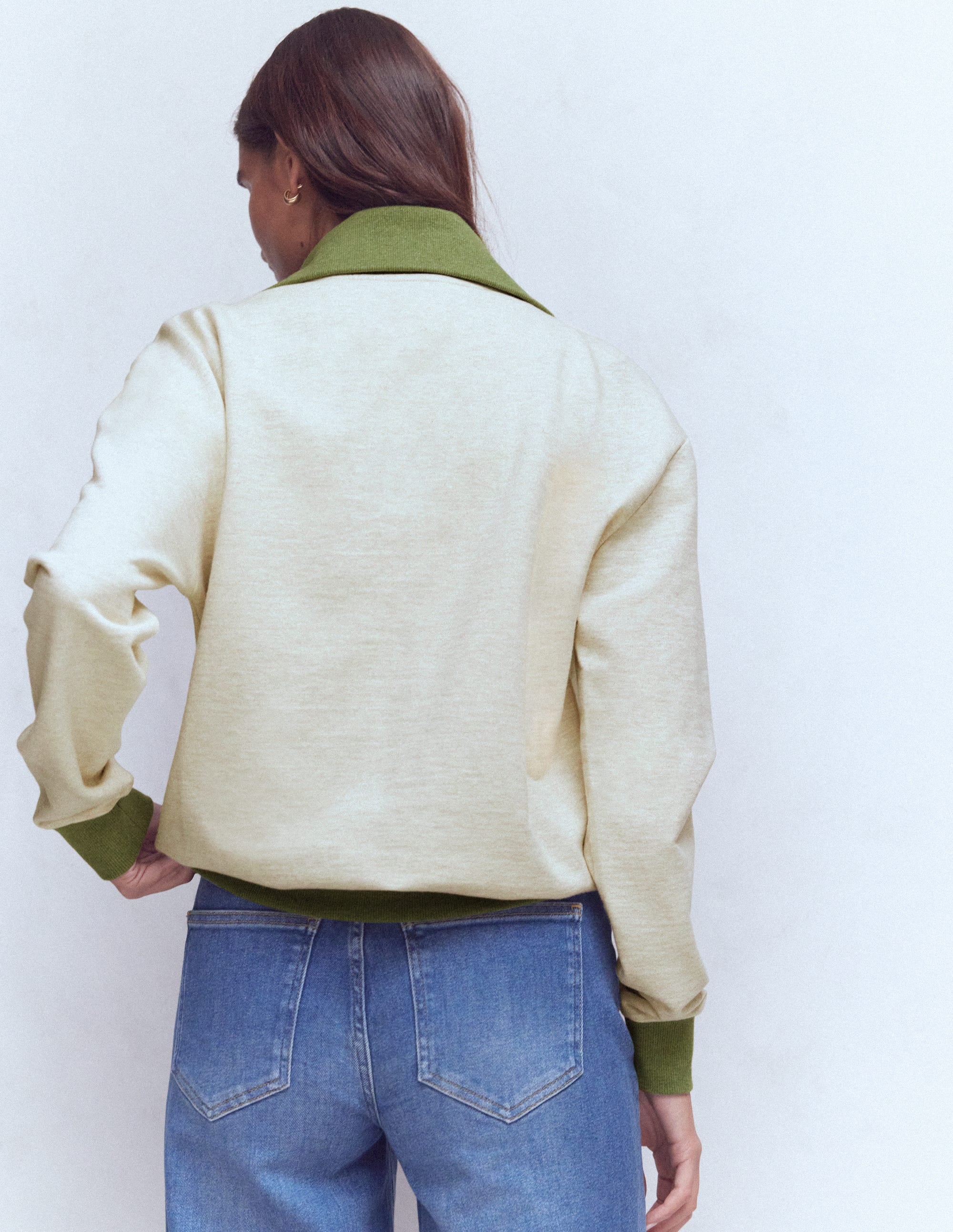 Sweatshirt in Blockfarben-Khaki und Haferbeige meliert - Image 3