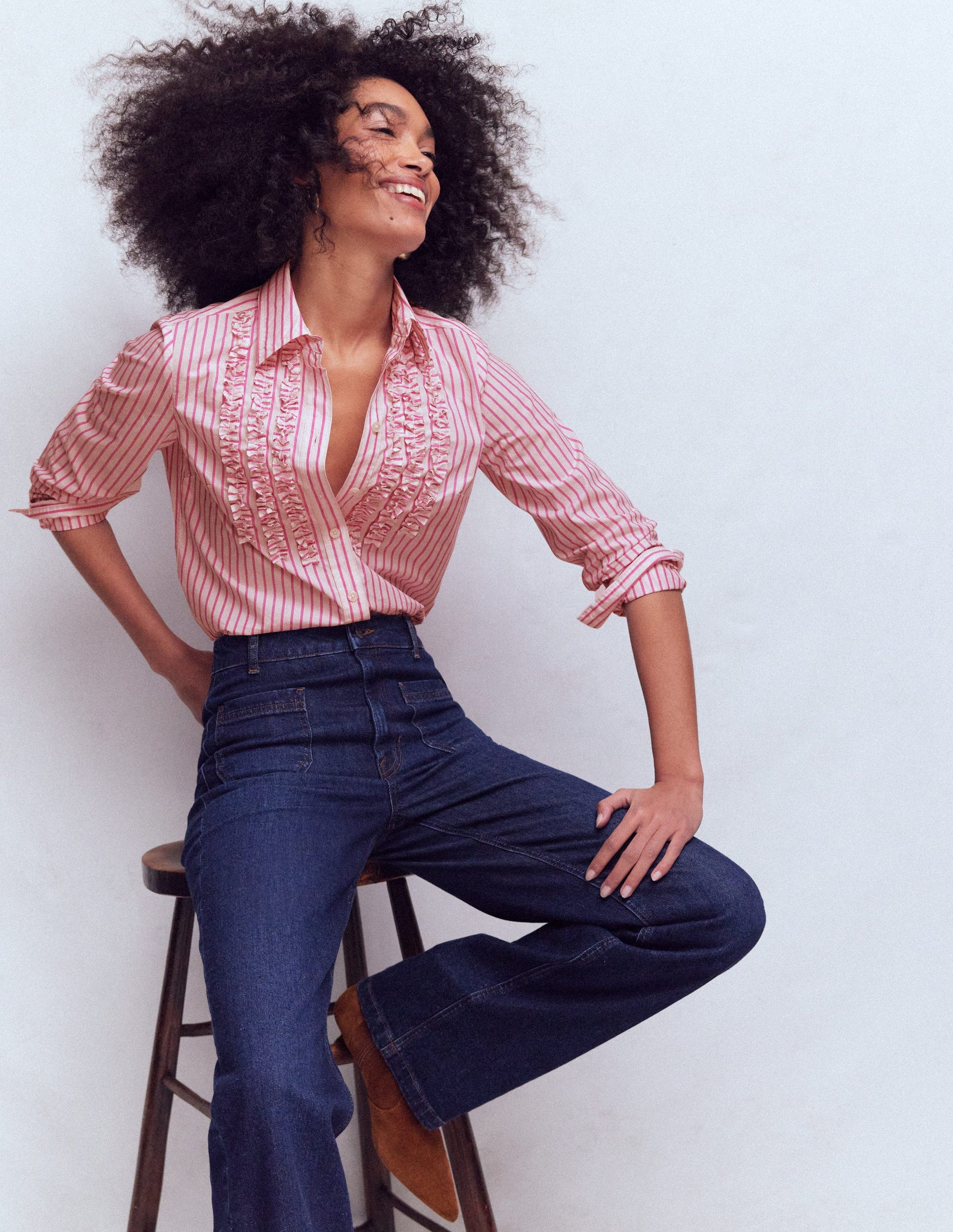 Sienna Hemd mit Besatz-Naturweiß, Rosa Streifen-4