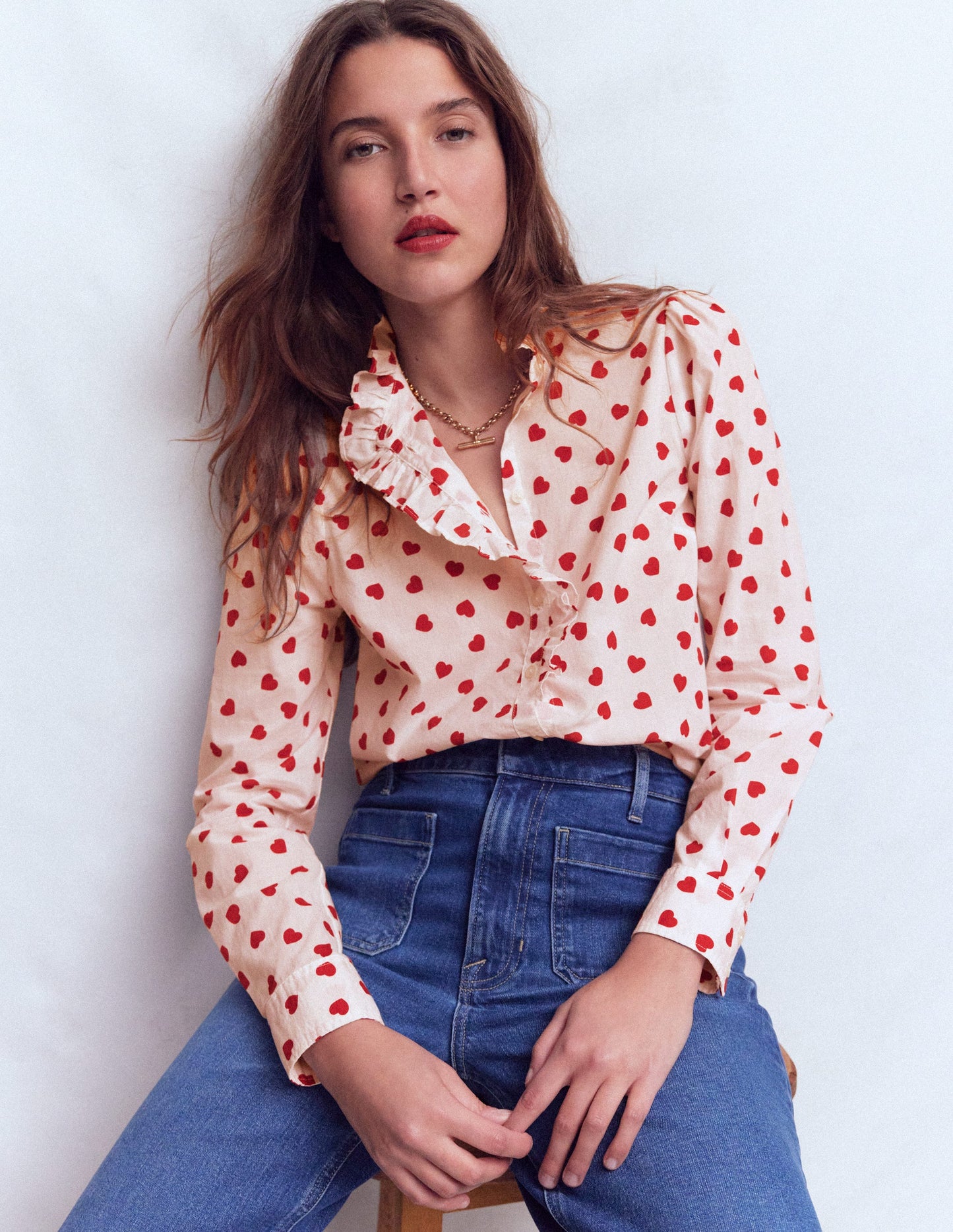 Isabel Ruffle Cotton Shirt-Ivory, Hearts