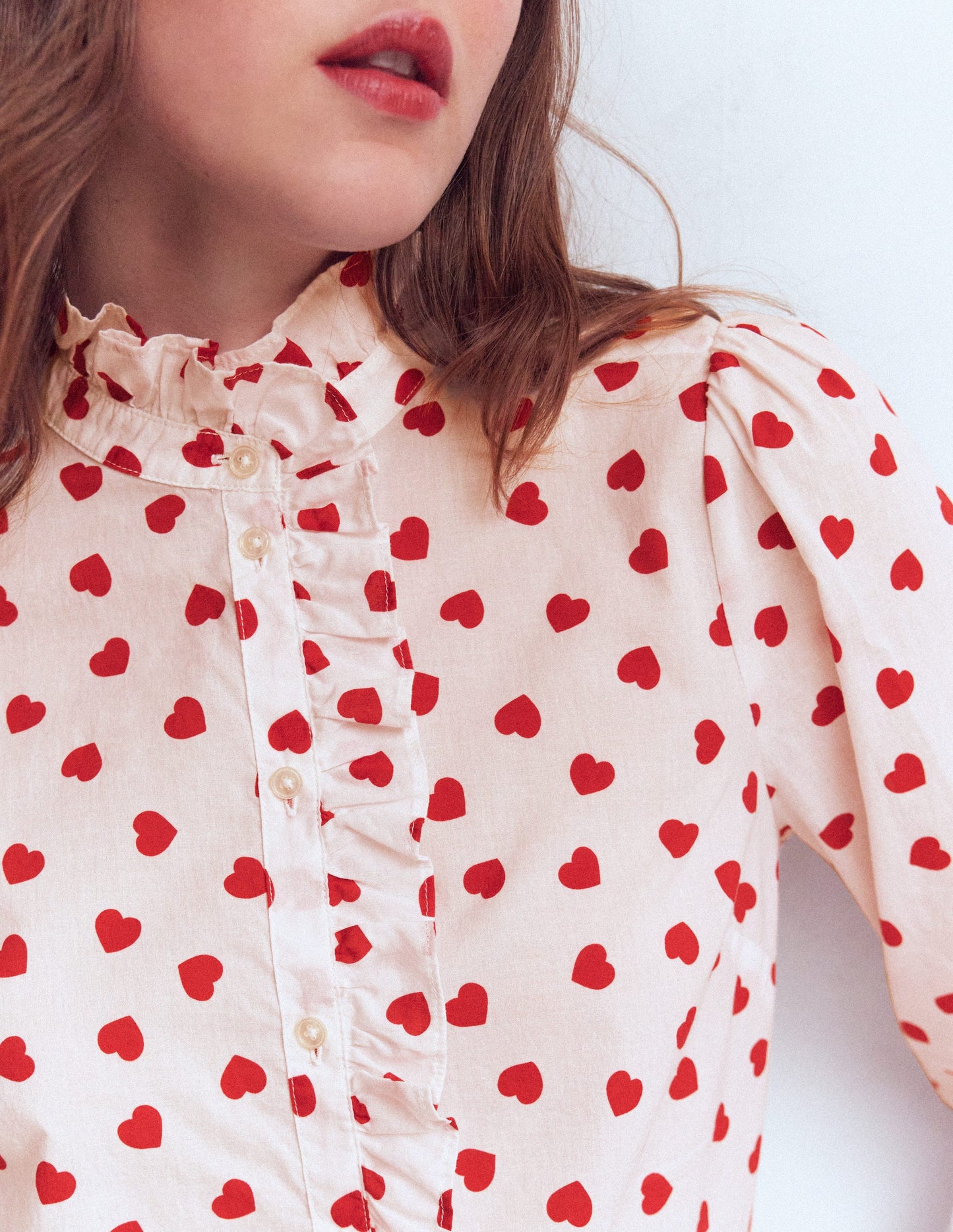 Isabel Ruffle Cotton Shirt-Ivory, Hearts