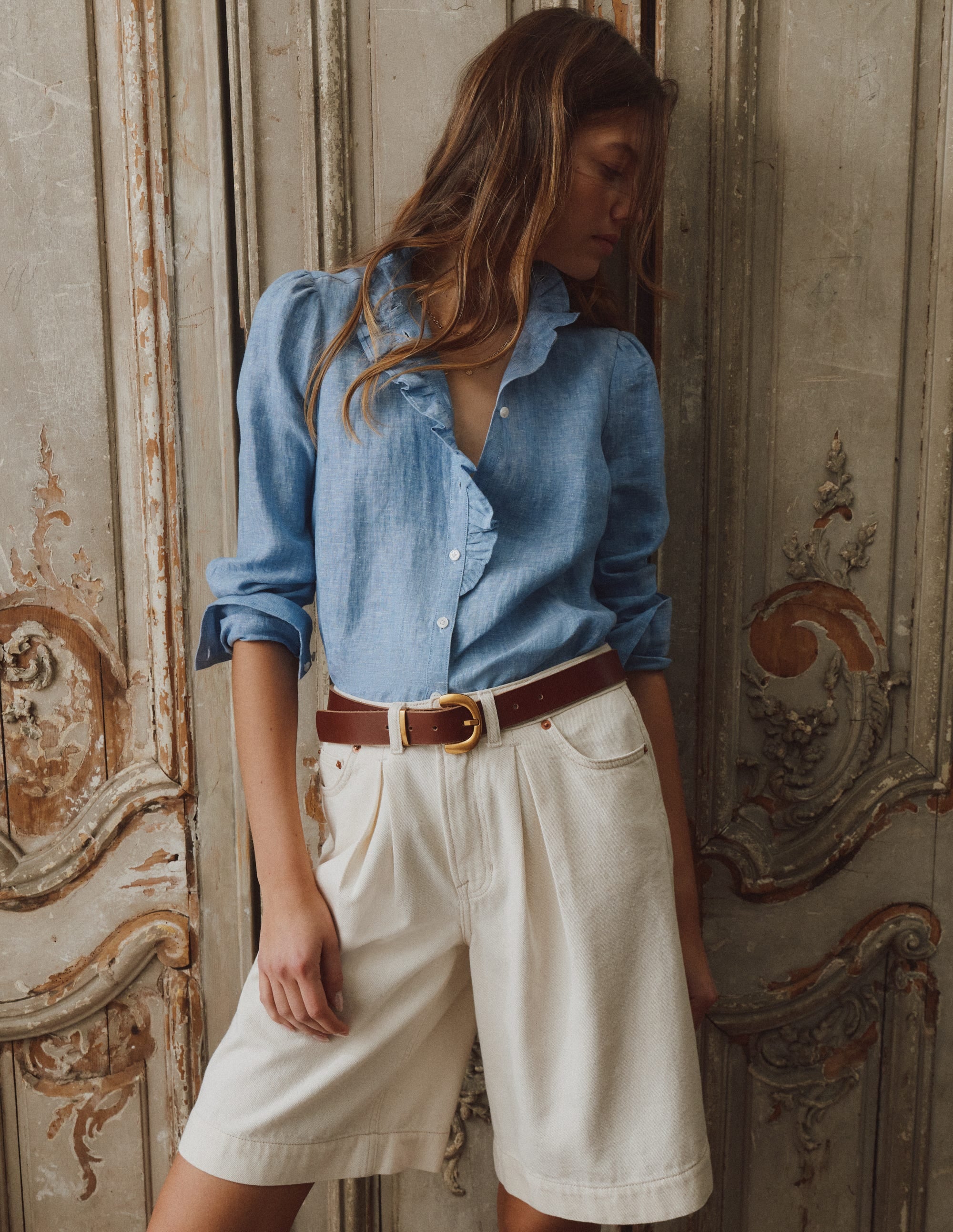 Isabel Leinenhemd mit Rüschen-Blauer Faux-Uni - Image 5