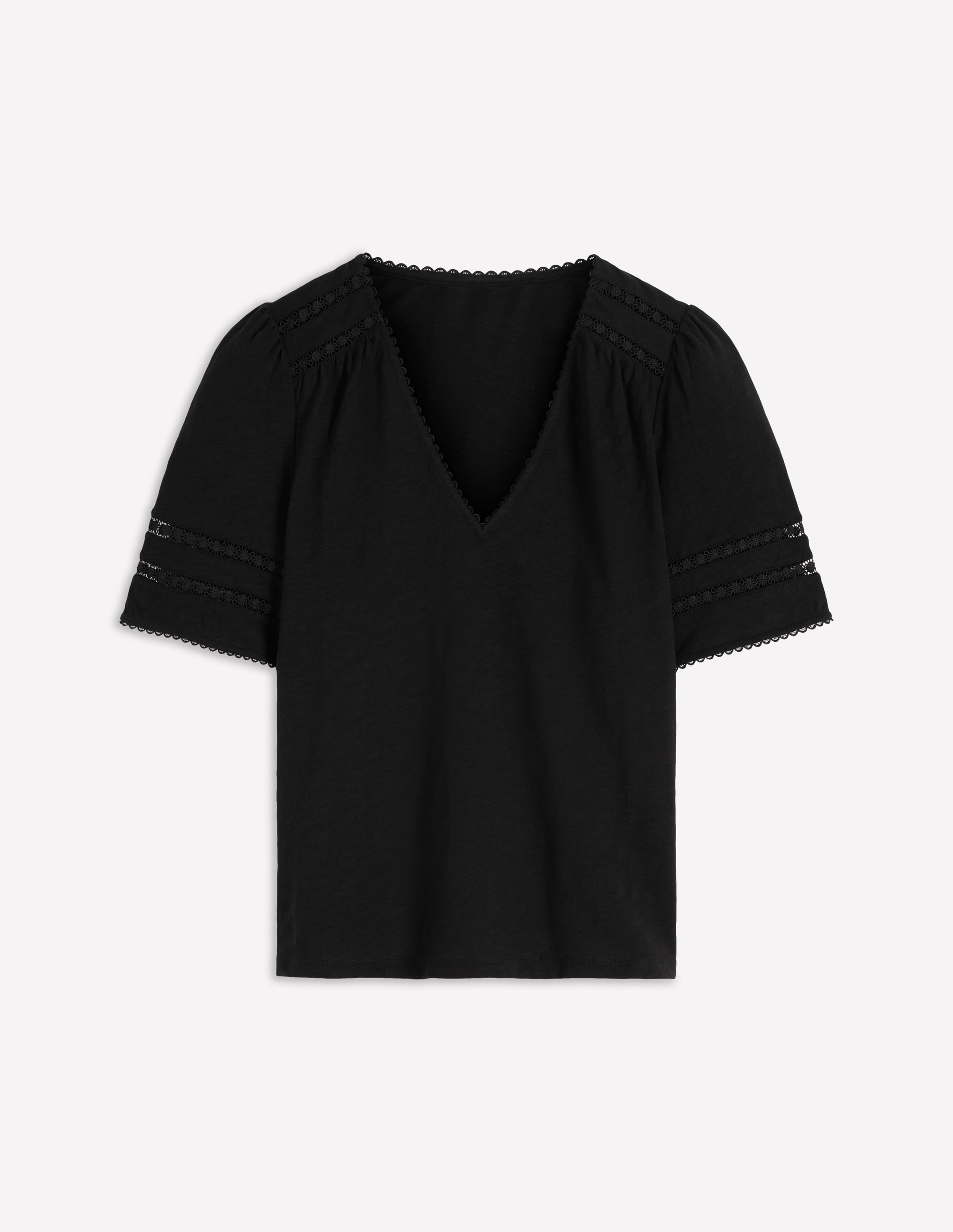 Poppy T-Shirt mit Besatz und V-Ausschnitt-Schwarz - Image 5