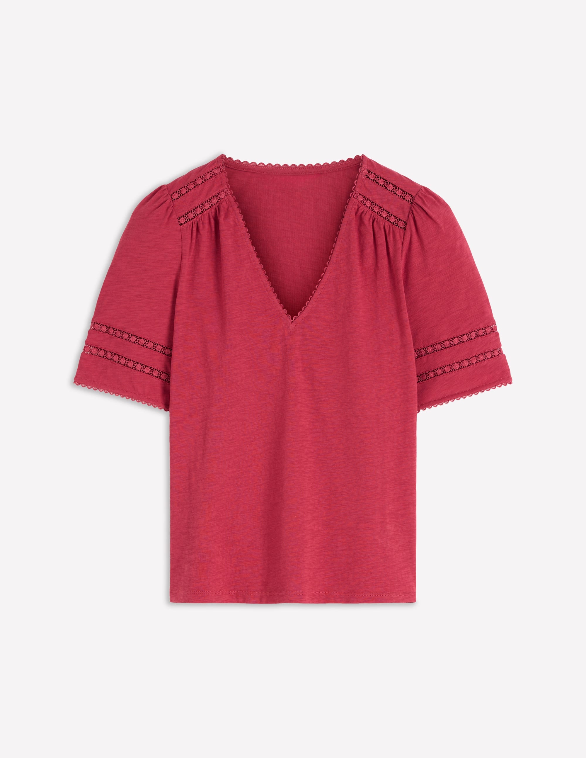 Poppy T-Shirt mit Besatz und V-Ausschnitt-Terrakotta-Rot - Image 5