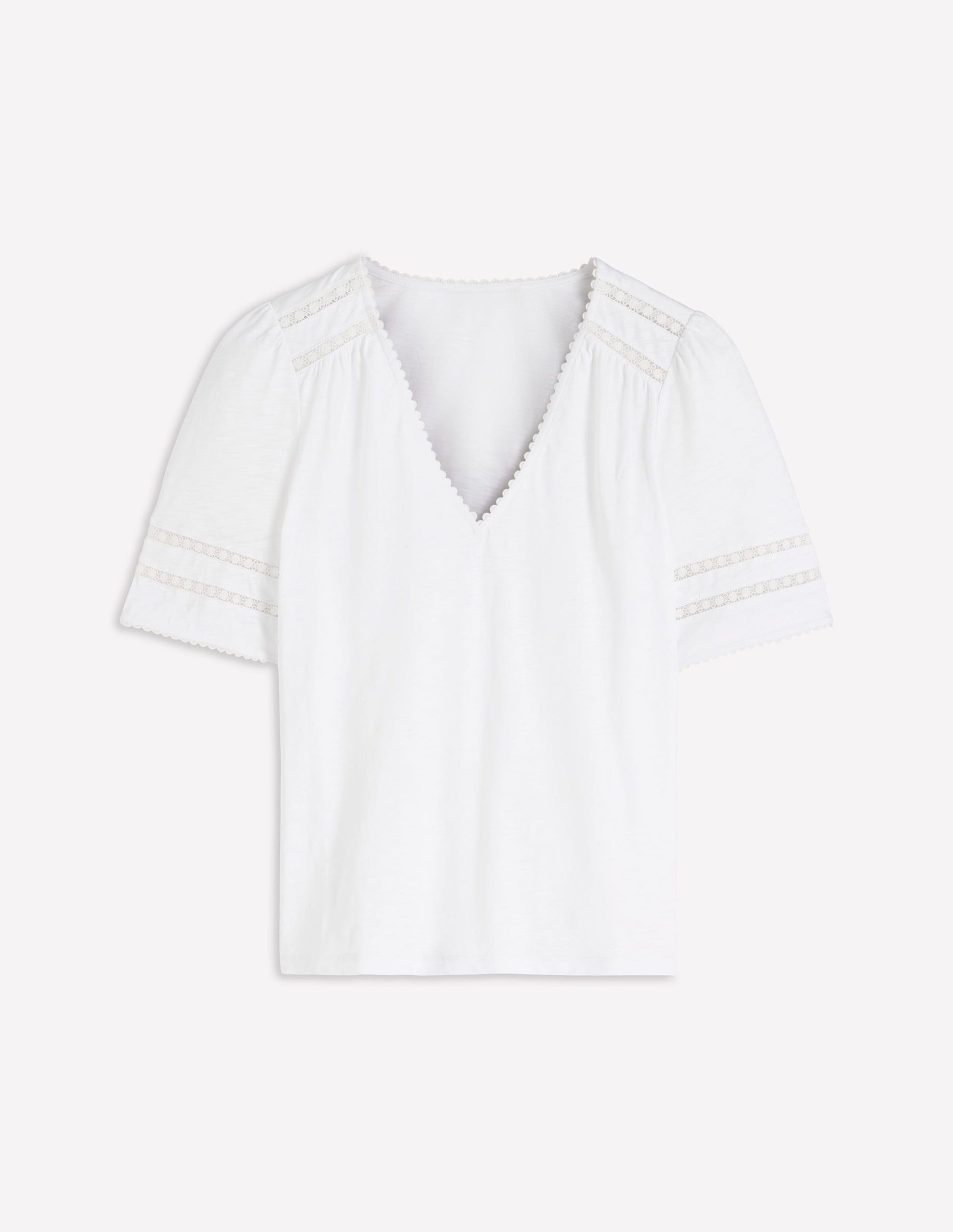 Poppy T-Shirt mit Besatz und V-Ausschnitt-Weiß-5