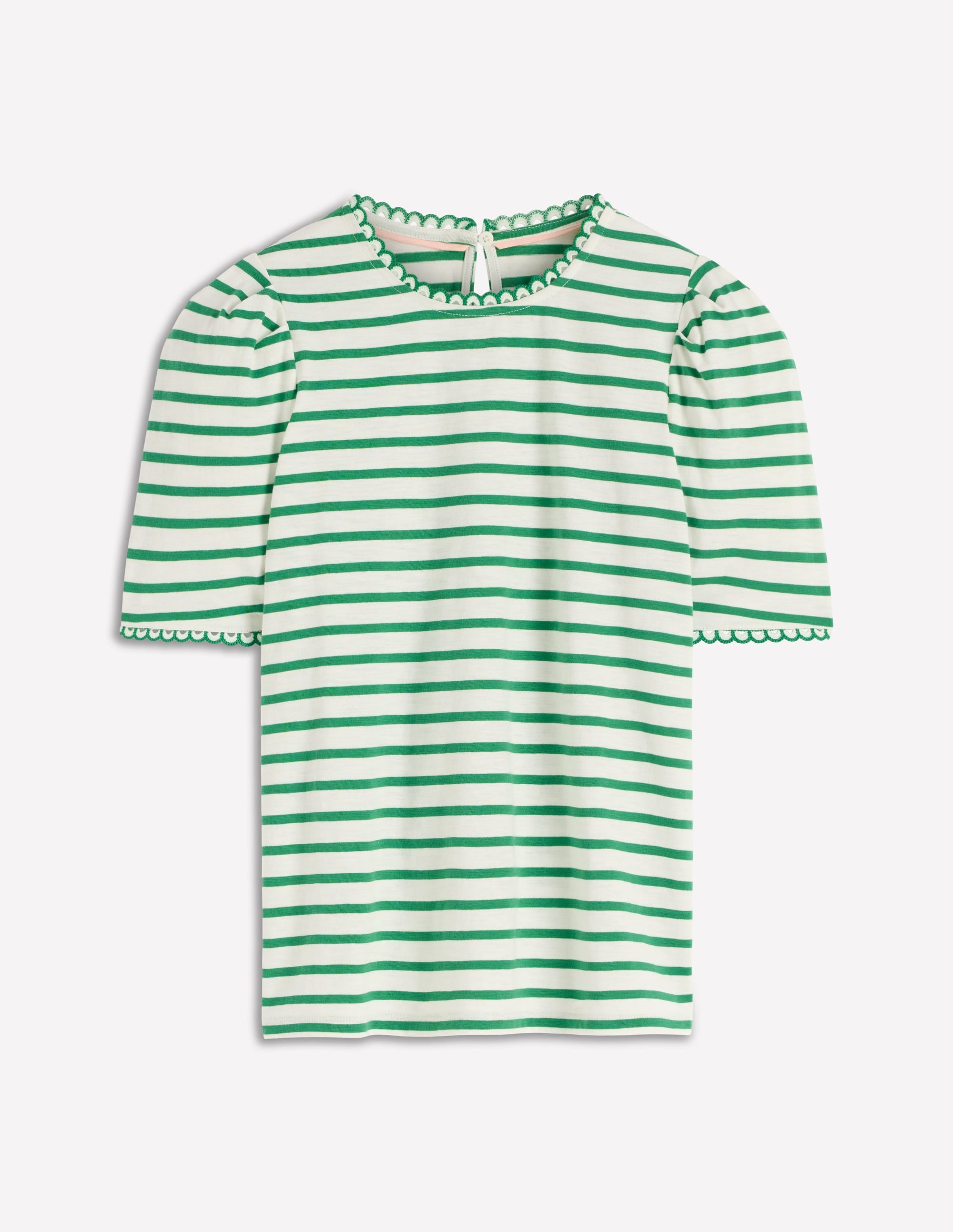 Ali T-Shirt mit Besatz-Naturweiß und Amazonasgrün Streifen - Image 5