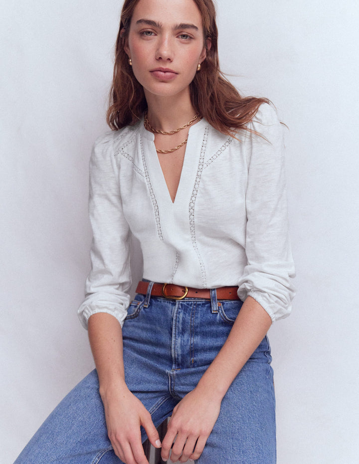 Top Poppy à manches longues-Blanc