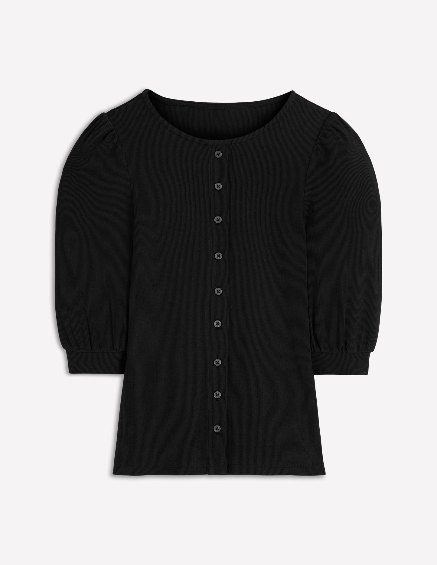 Evie Ribbed Puff Sleeve Top-Black