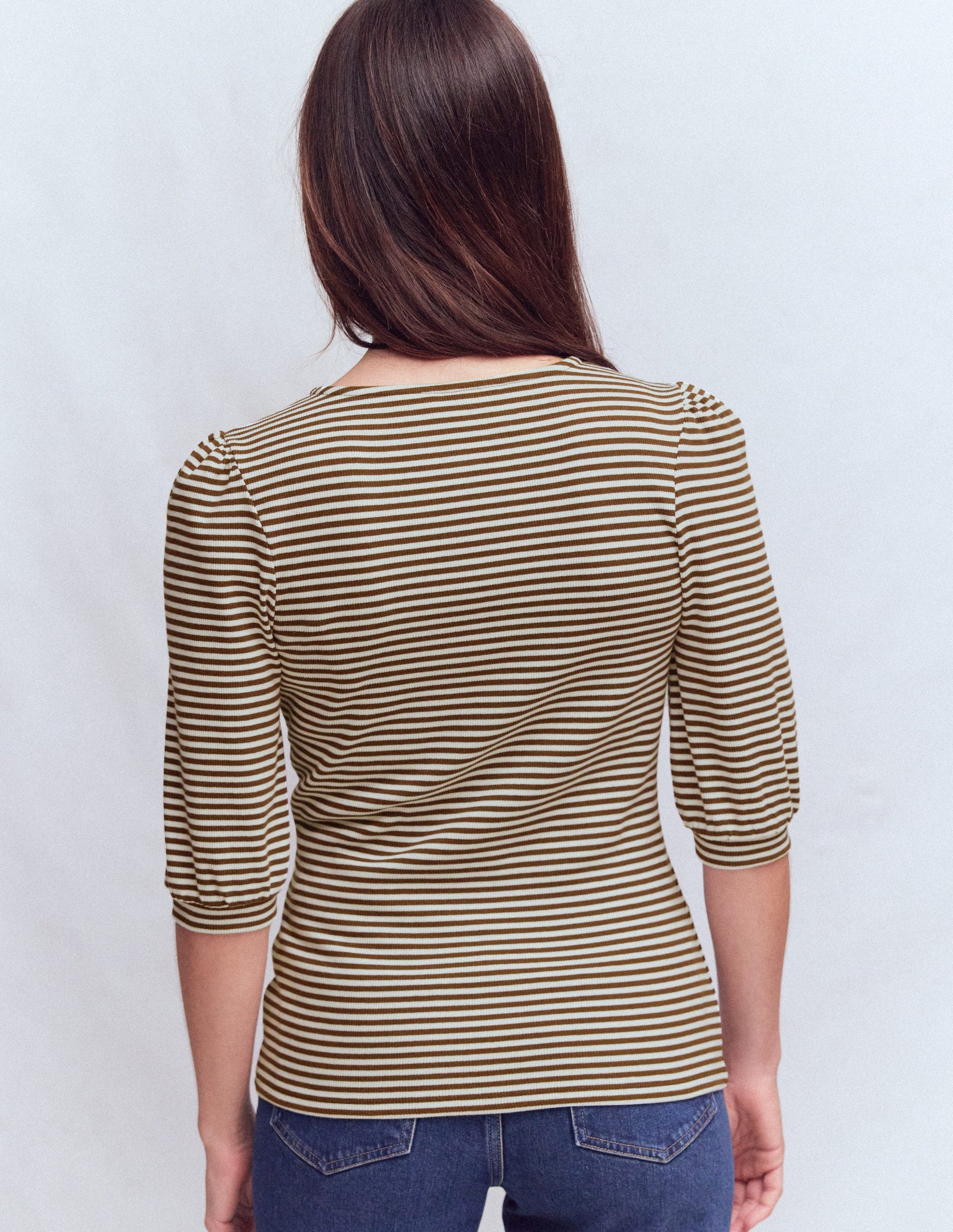 Top côtelé Evie à manches bouffantes-Terreau, rayé ivoire-3