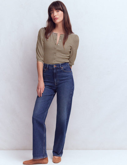 Top côtelé Evie à manches bouffantes-Terreau, rayé ivoire-4