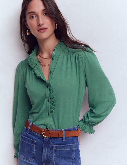 Chemise Emily à volants et pompons-Jungle profond-1