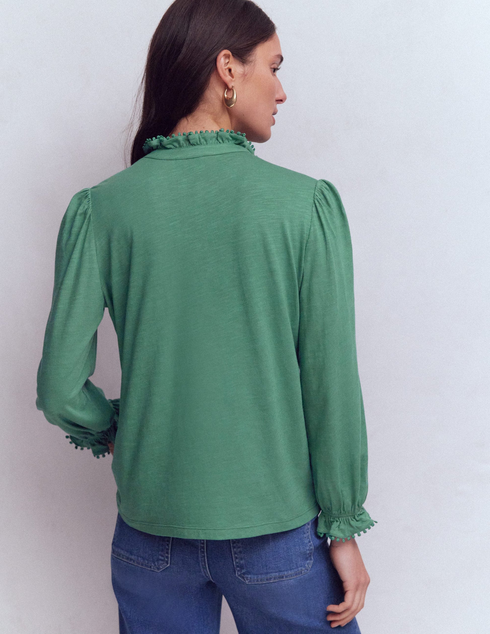 Chemise Emily à volants et pompons-Jungle profond-3