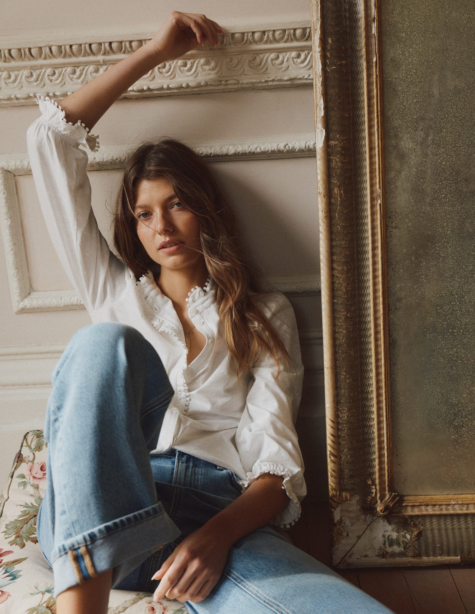 Emily Rüschenhemd mit Bommel-Detail-Naturweiß-5