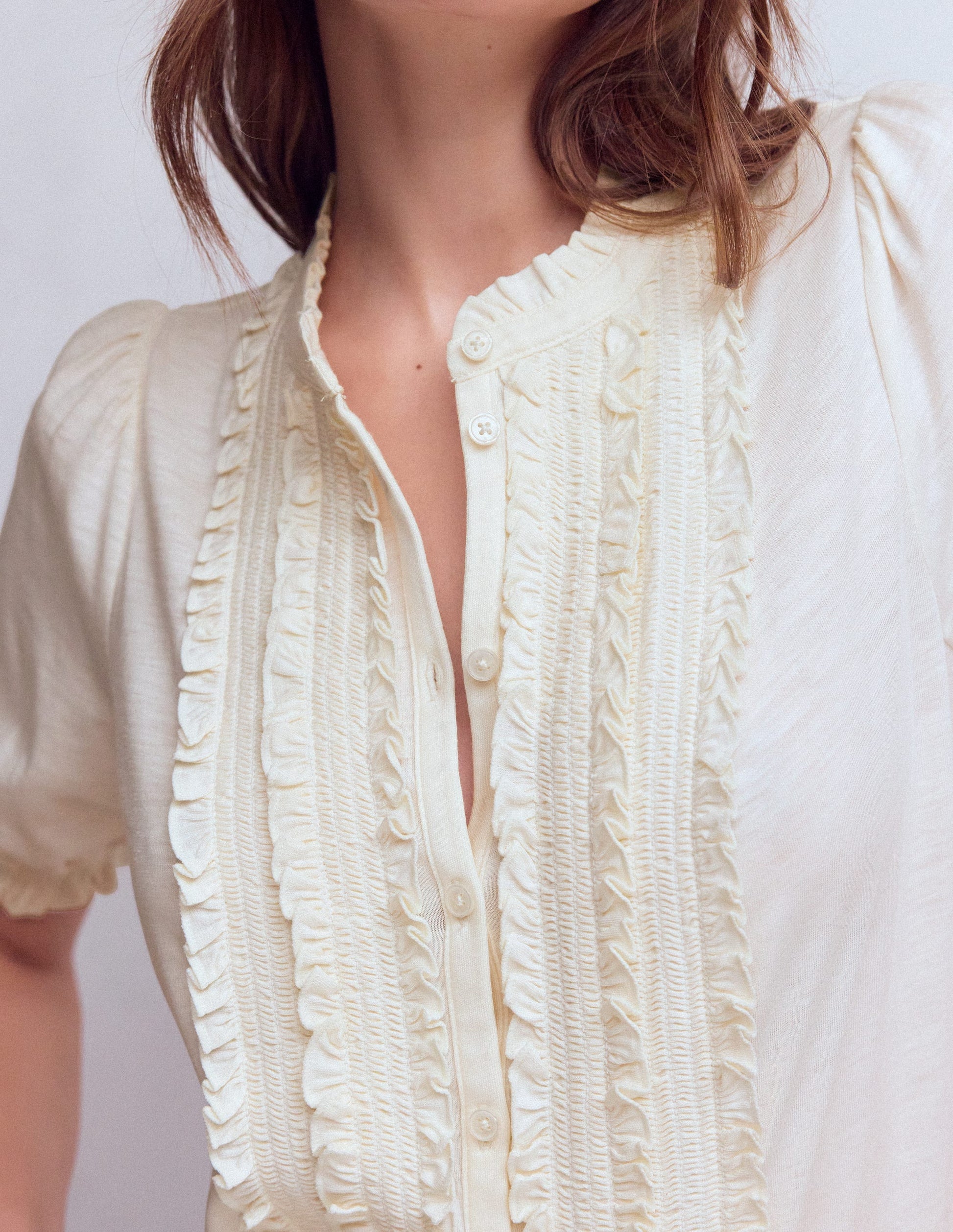Eda Ruffle Front Shirt-Ivory-2