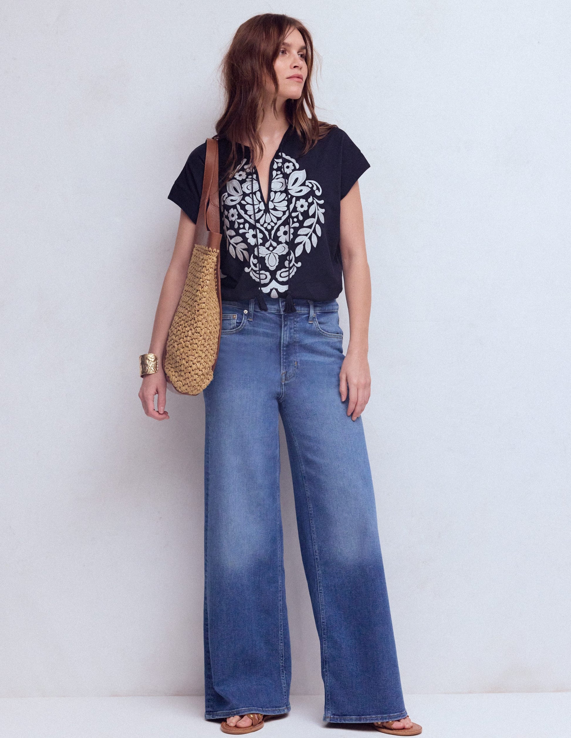 Nina Embroidered Notch T-shirt-Navy Embroidery-4