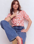 Blouse Nessa à col broderie anglaise-Motif floral rose