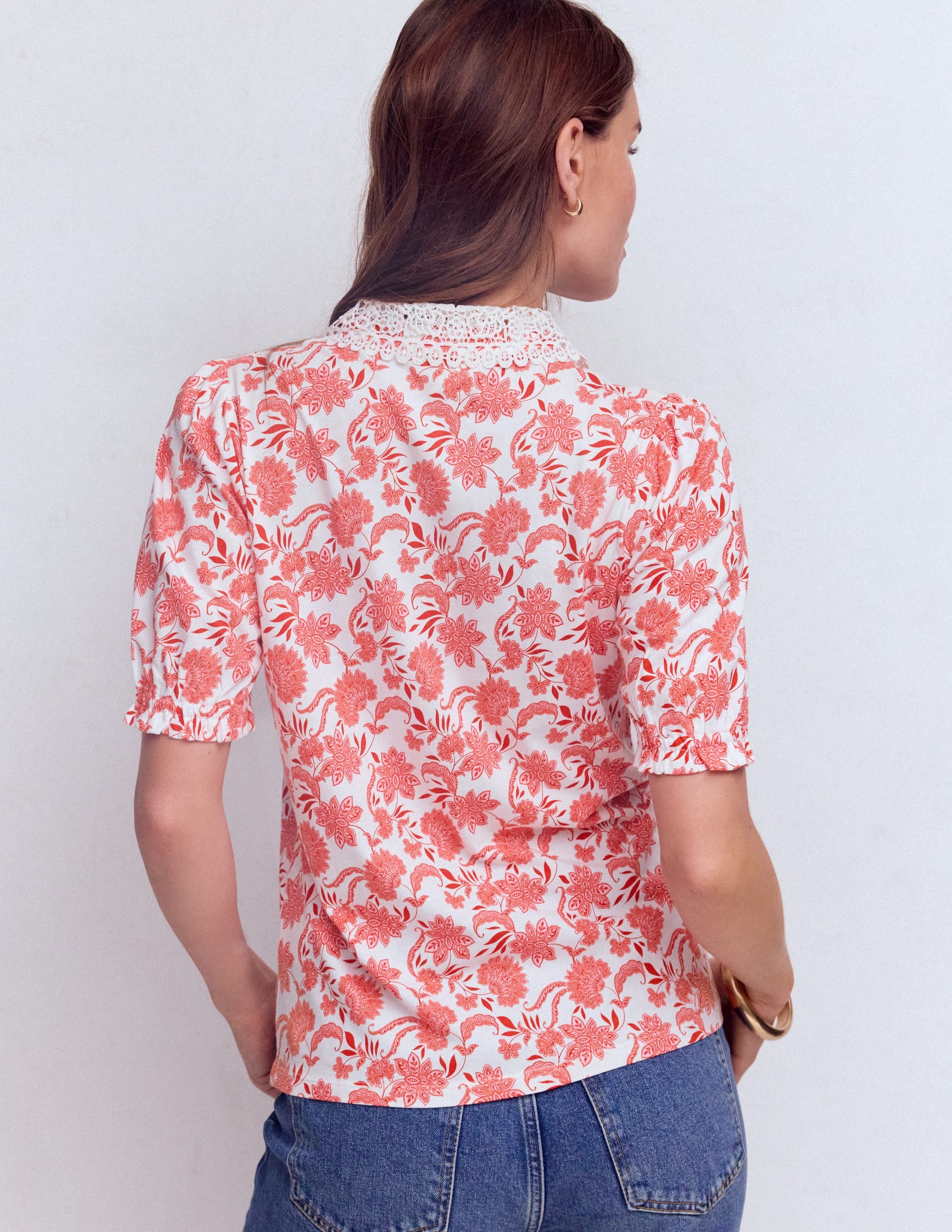 Nessa Bluse mit Lochstickerei am Kragen-Pink Geblümt - Image 3