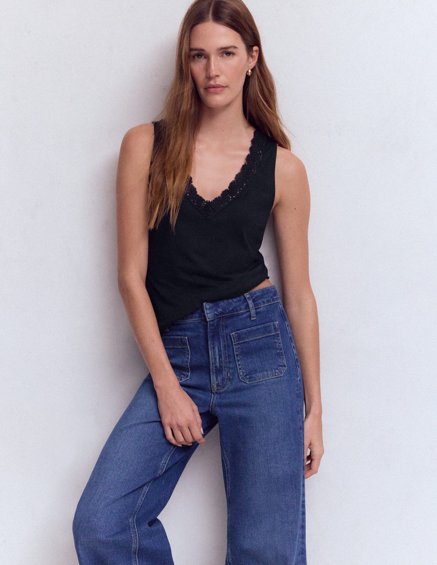 Flora Lace Trim Supersoft Vest-Navy Blazer