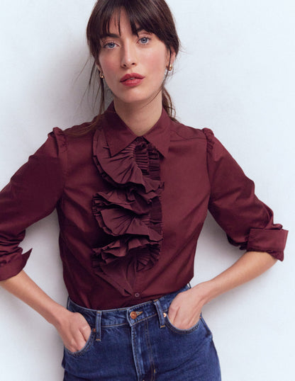 Cara Ruffle Shirt-Maroon-1