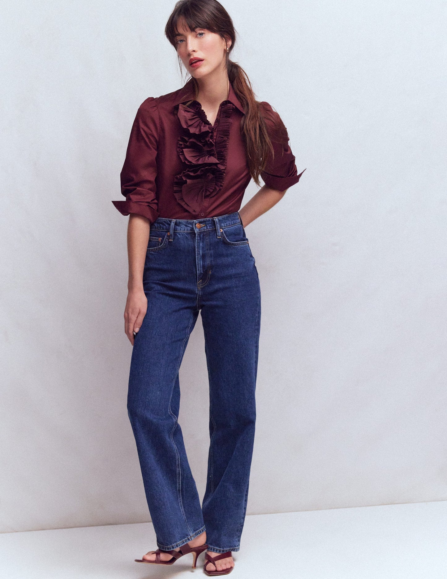 Cara Ruffle Shirt-Maroon