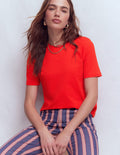 Baumwoll-T-Shirt mit Rundhalsausschnitt-ROT