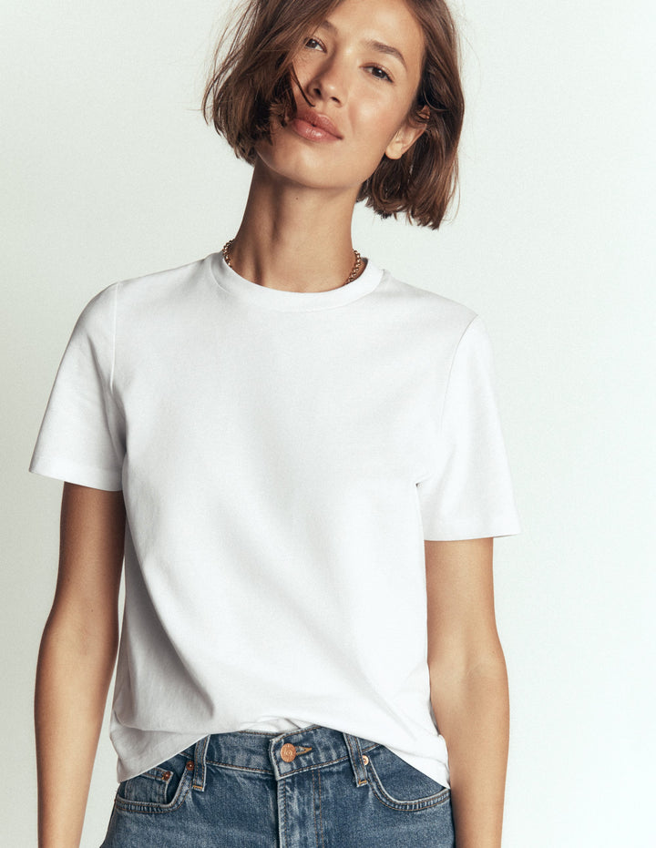 Baumwoll-T-Shirt mit Rundhalsausschnitt-Weiß