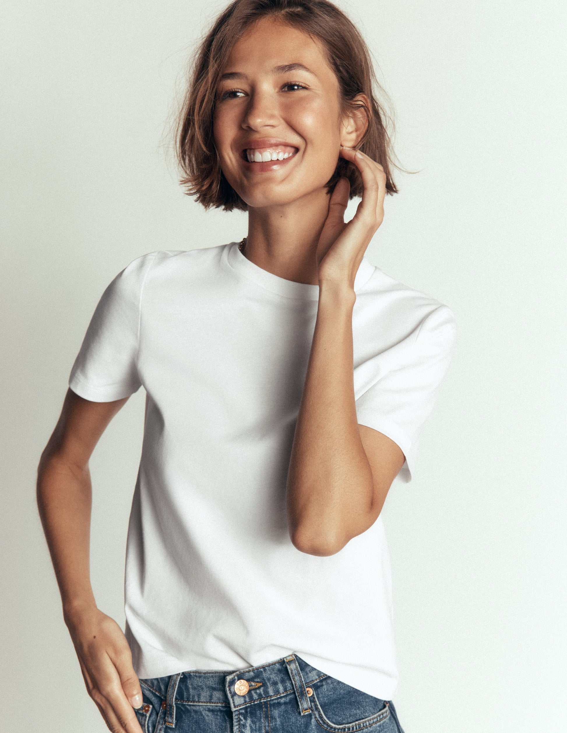 T-shirt col rond en coton-Blanc-5