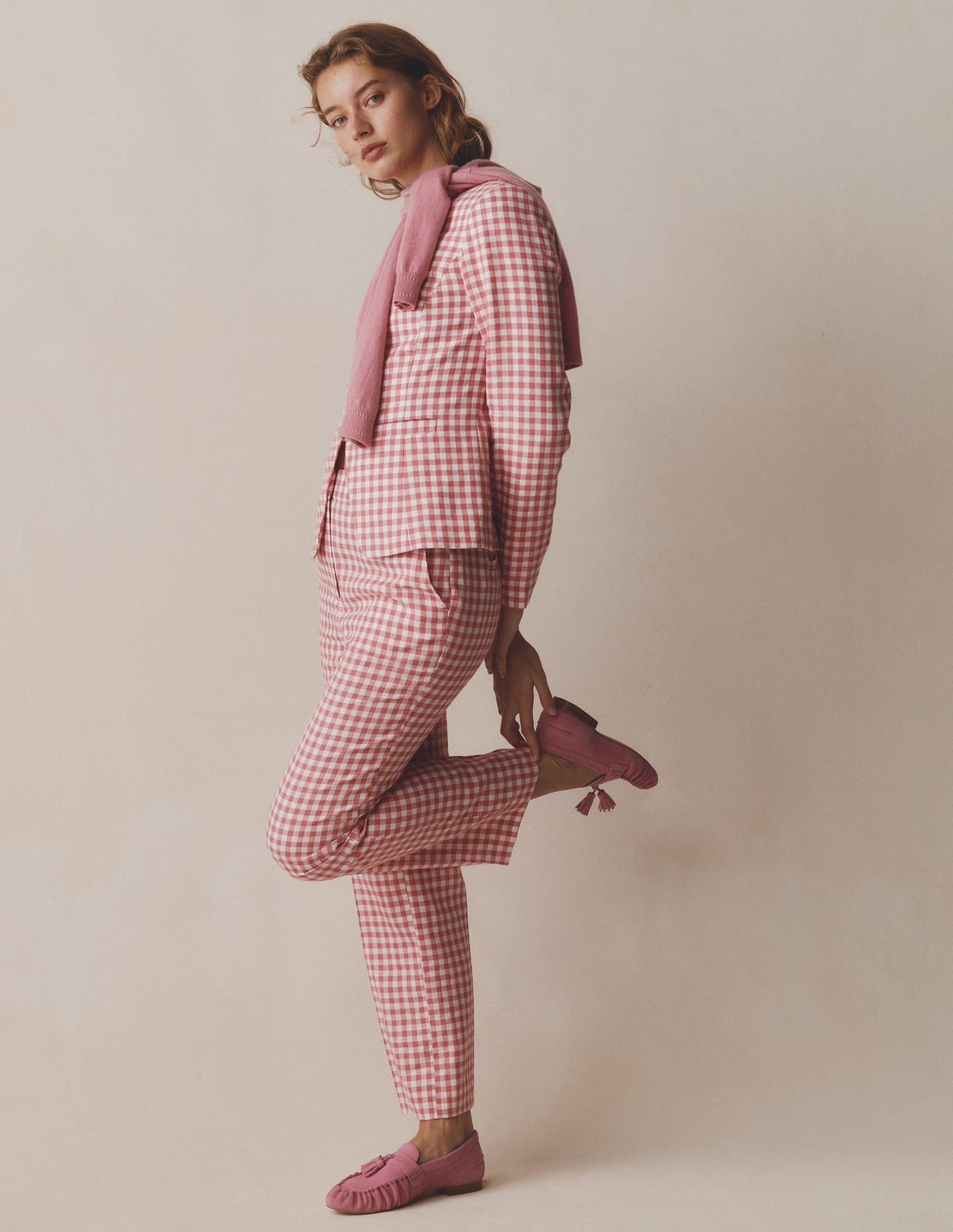 Blazer Hampstead en lin-Vichy vieux rose - Image 6