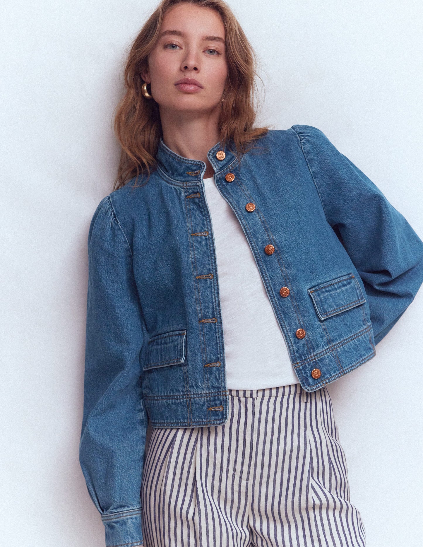 Jeansjacke mit Steppnaht-Mittlere Waschung, Denim