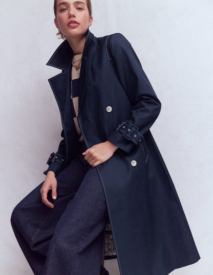 Zweireihiger Trenchcoat-Marineblau-1