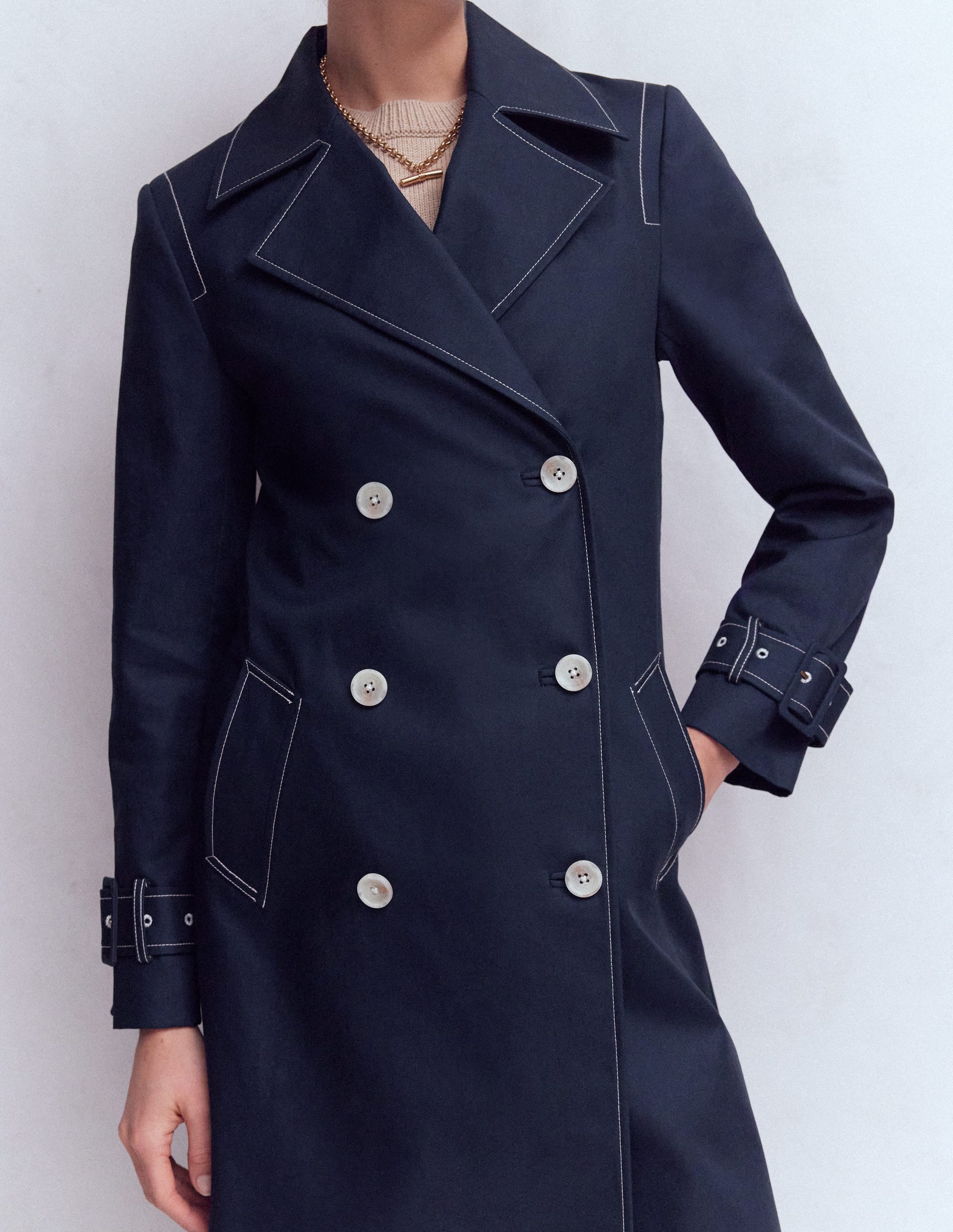 Zweireihiger Trenchcoat-Marineblau - Image 2